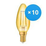 Flerpack 10x Ledvance Vintage 1906 LED E14 Kronljus Guld 1.5W 120lm - 824 Extra Varm Vit | Ersättare 15W