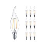 Flerpack 10x Philips Corepro LED Kronljus E14 Bøyd spiss Filament Klar 2W 250lm - 827 Extra Varm Vit | Ersättare 25W