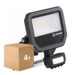 Flerpack 4x Ledvance LED Strålkastare Aluminium Svart 17W 2400lm 100D - 840 Kallvit | IP65 - Rörelse- Och Ljussensor - Symmetrisk