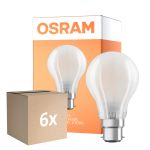 Flerpack 6x Osram Retrofit Classic LED B22d Päron Matt 11W 1521lm - 827 Extra Varm Vit | Dimbar -  Ersättare 100W