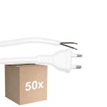 Flerpack 50x Noxion Euro Strömkabel - C7 Europlug + Öppna ändar - Vit 2m - 2 pole 0,75mm2