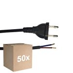 Flerpack 50x Noxion Euro Strömkabel Svart - C7 Europlug + Öppna ändar - 2m - 2 pole 0,75mm2