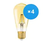 Flerpack 4x Ledvance Vintage 1906 LED E27 Päron Klar 6.5W 725lm - 824 Extra Varm Vit | Dimbar - Ersättare 55W