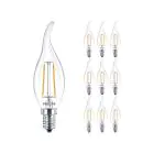 Flerpack 10x Philips Corepro LED Kronljus E14 Bøyd spiss Filament Klar 2W 250lm - 827 Extra Varm Vit | Ersättare 25W