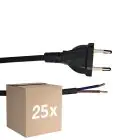 Flerpack 25x Noxion Euro Strömkabel Svart - C7 Europlug + Öppna ändar - 2m - 2 pole 0,75mm2