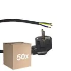 Flerpack 50x Noxion Power Strömkabel Svart - Schuko Europlug + Öppna ändar - 3m - 3 pole 0,75mm2